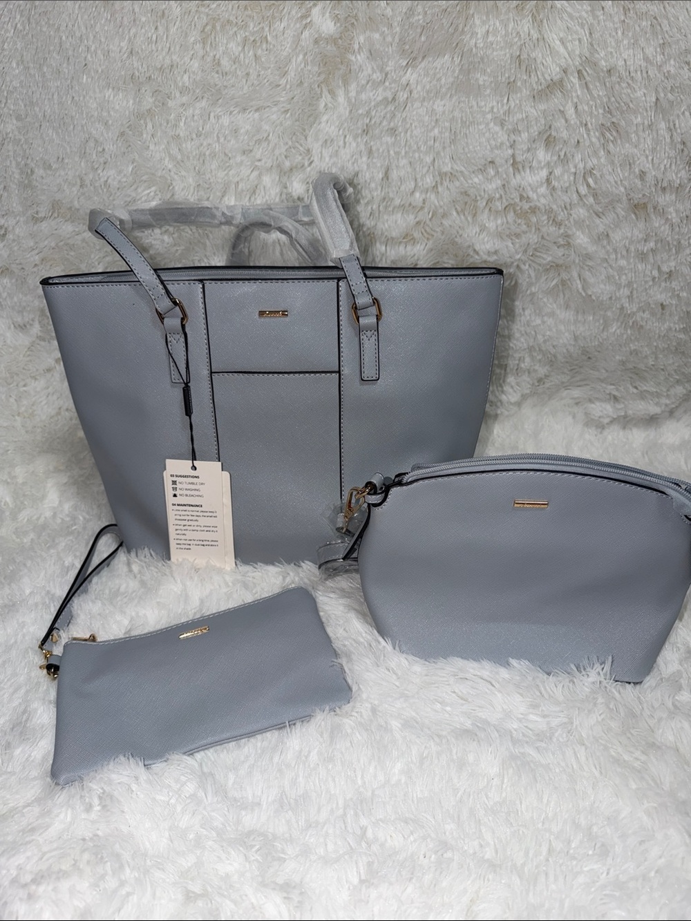 Classic Light Gray Tote Bag Set with Matching Pouches